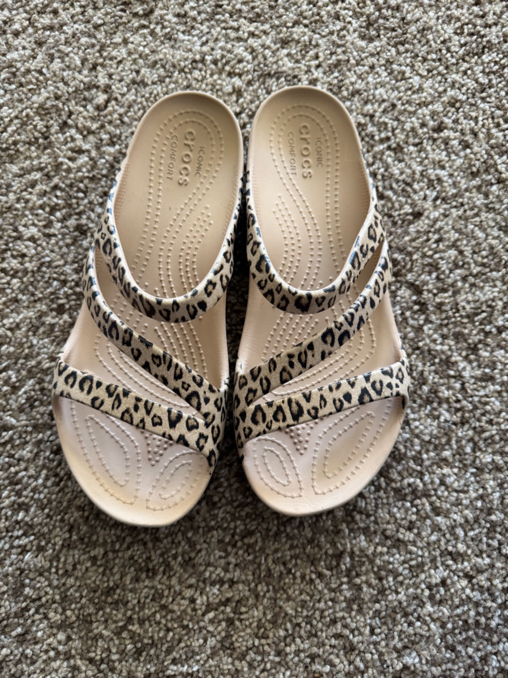 CROCS Triple-Strap Sandals with Leopard Print - Beige and Black